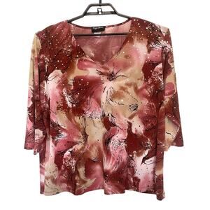 Maggie Barnes Abstract Art Popover Womens Top 1X Fall Sequin Boho Stretchy Glam